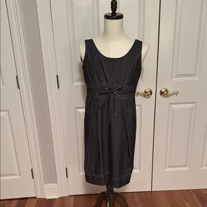 Lafayette 148 New York Charcoal Denim Pleated Sheath Midi Dress